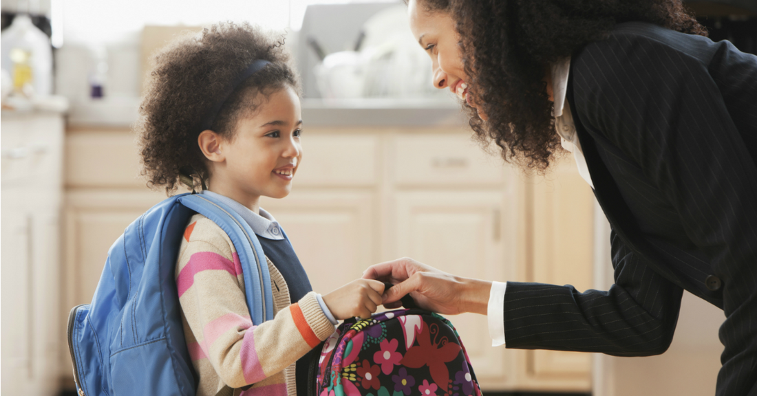 Woman about to send her kid to school