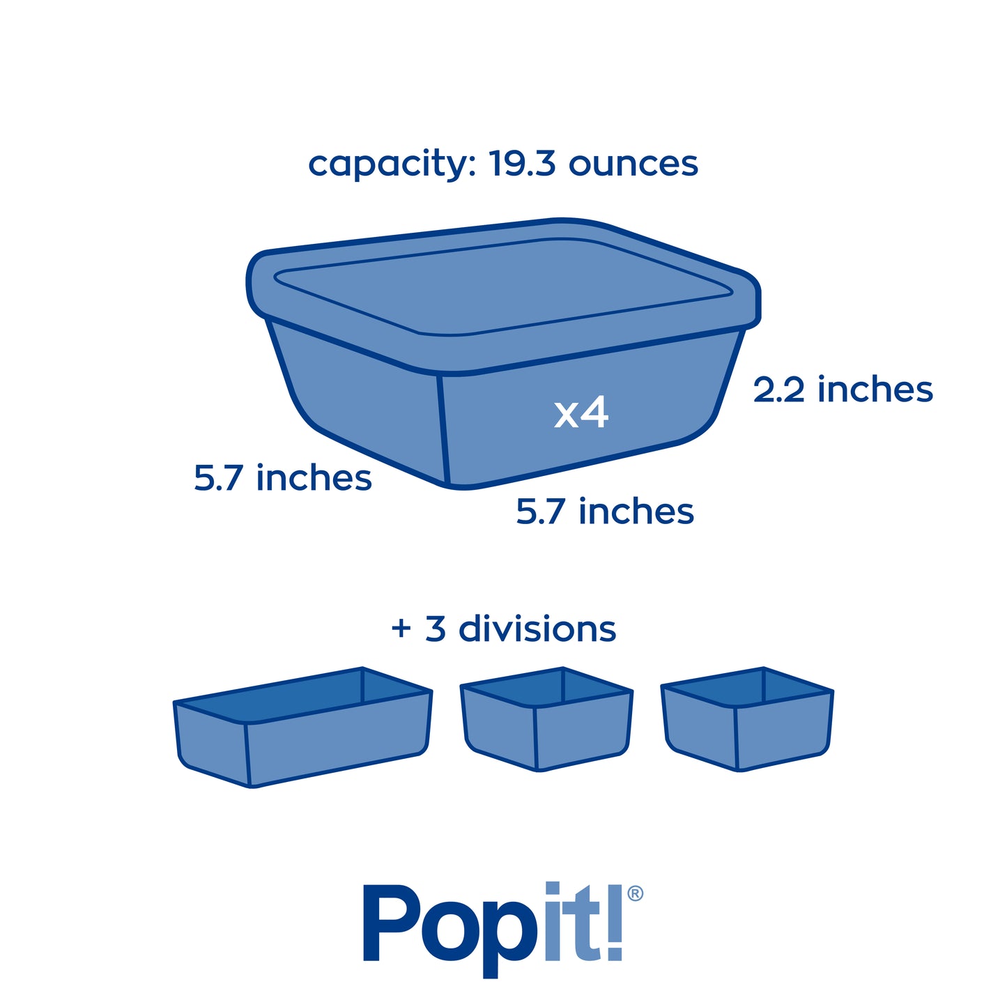 Square Food Container Meal Prep Set 4 x 2.4 Cup Containers