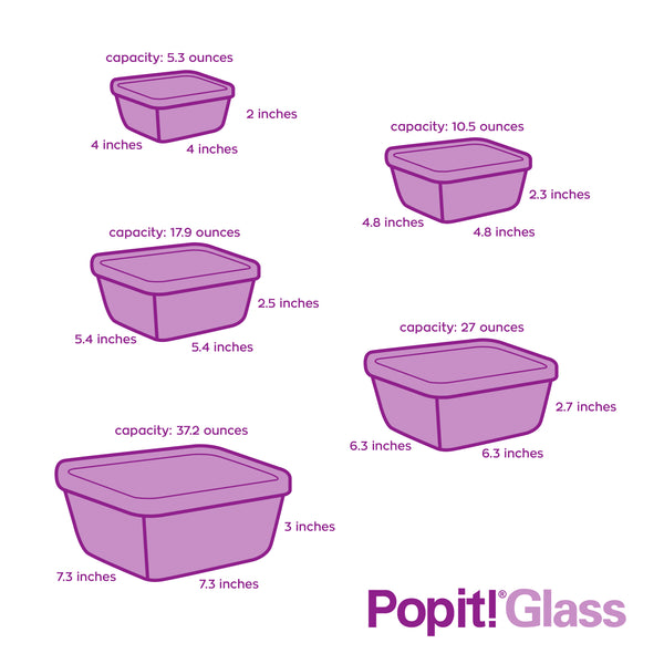 5+5 Square Popit! Glass Set - Airtight, Freezer & Oven Safe Borosilicate Glass