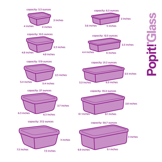 10+10 Mix Popit! Glass Set - Airtight, Freezer & Oven Safe Borosilicate Glass