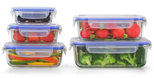 5+5 Rectangular Popit! Glass Set - Airtight, Freezer & Oven Safe Borosilicate Glass