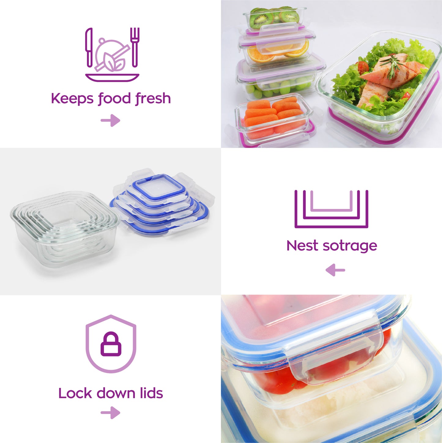 5+5 Square Popit! Glass Set - Airtight, Freezer & Oven Safe Borosilicate Glass