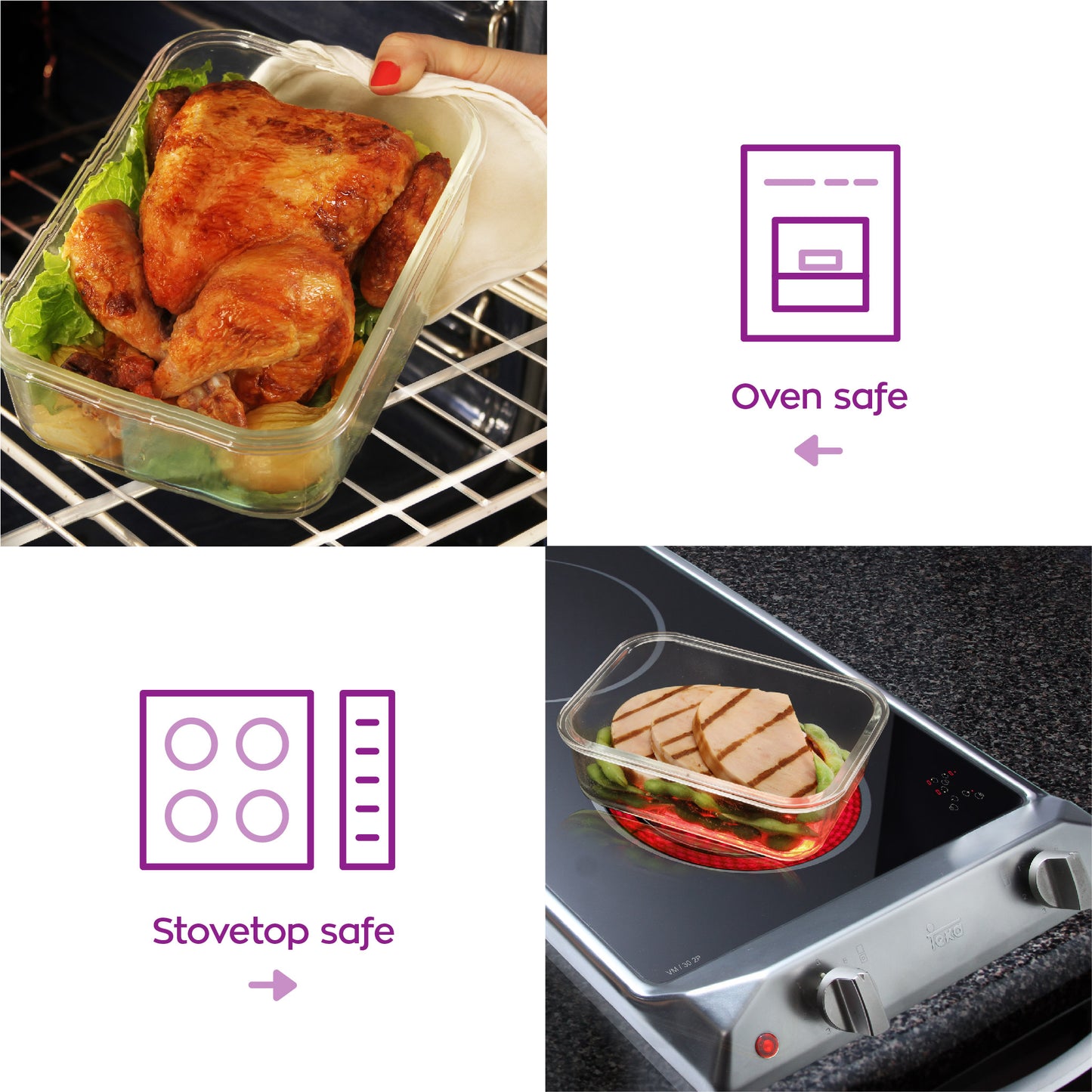 5+5 Square Popit! Glass Set - Airtight, Freezer & Oven Safe Borosilicate Glass